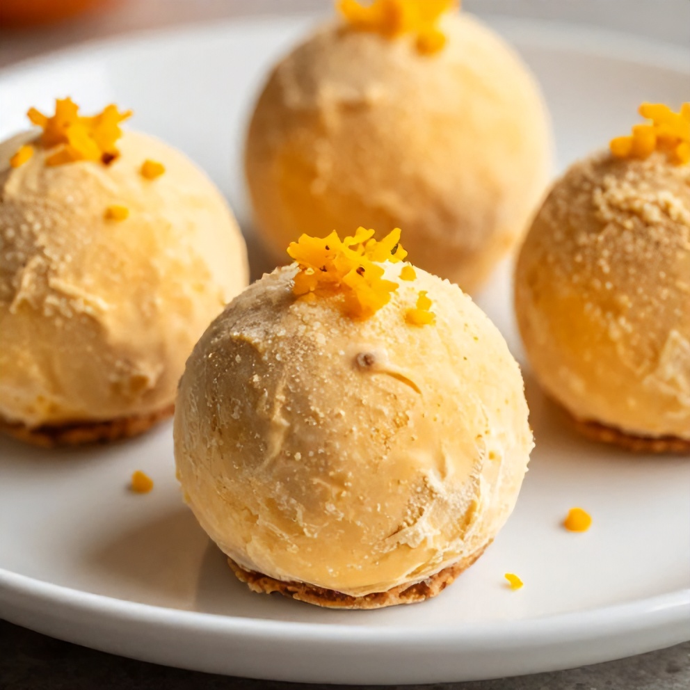 No Bake Orange Creamsicle Truffles on a white plate with a spoon