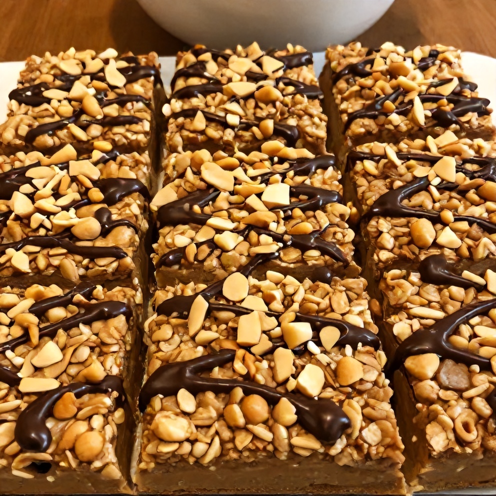 Sliced No-Bake Peanut Butter Oat Bars on a plate