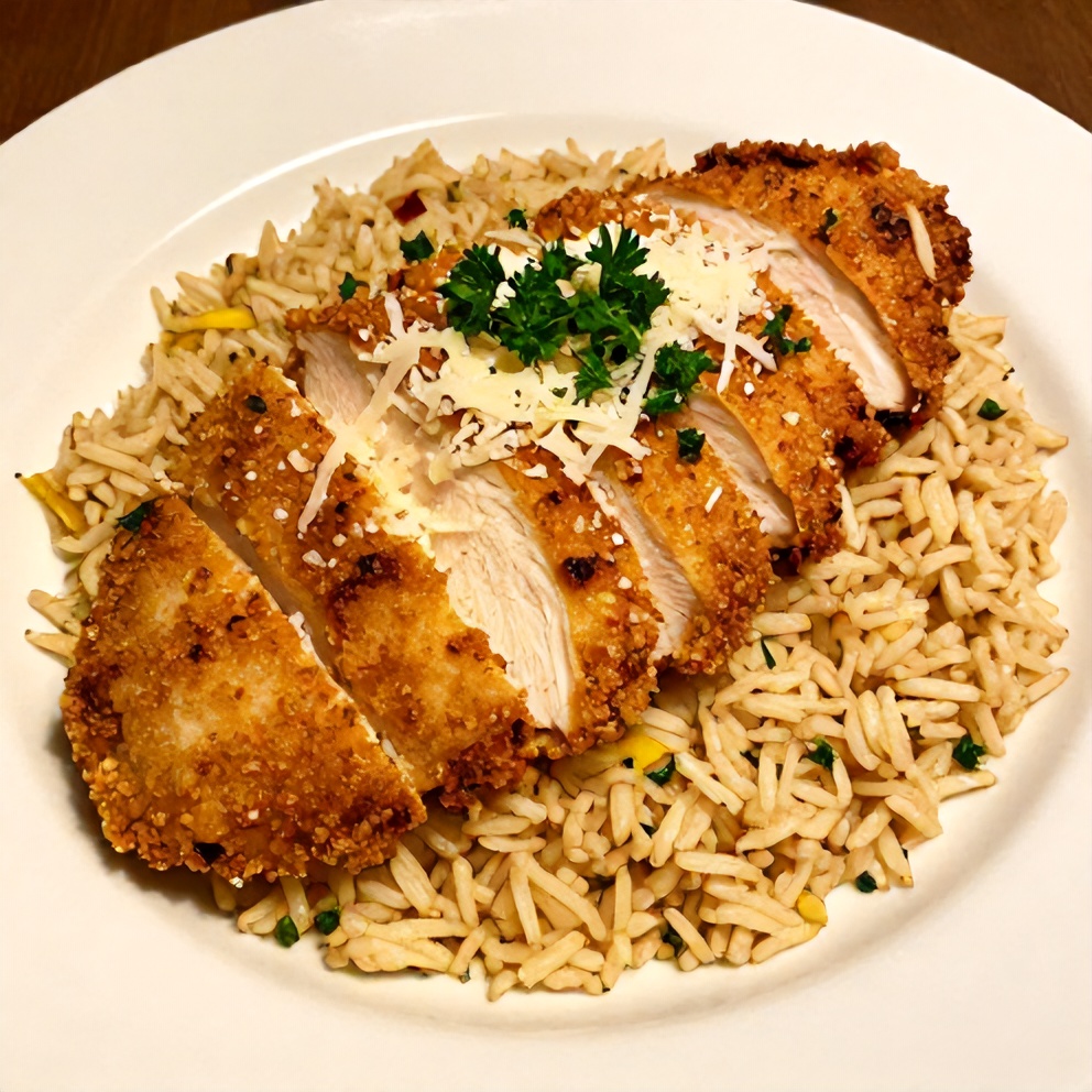 Plated One-Pan Lemon Chicken and Rice Dinner