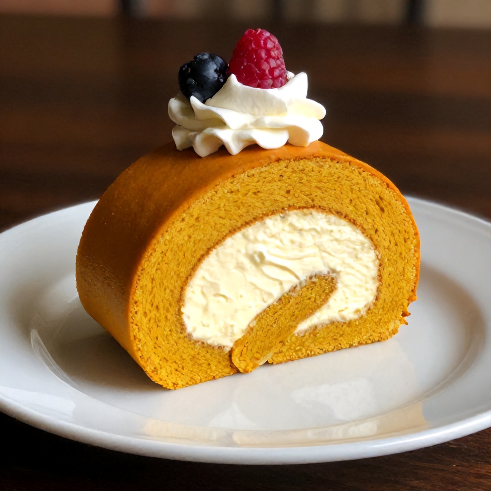 Pumpkin Roll Slice on Plate