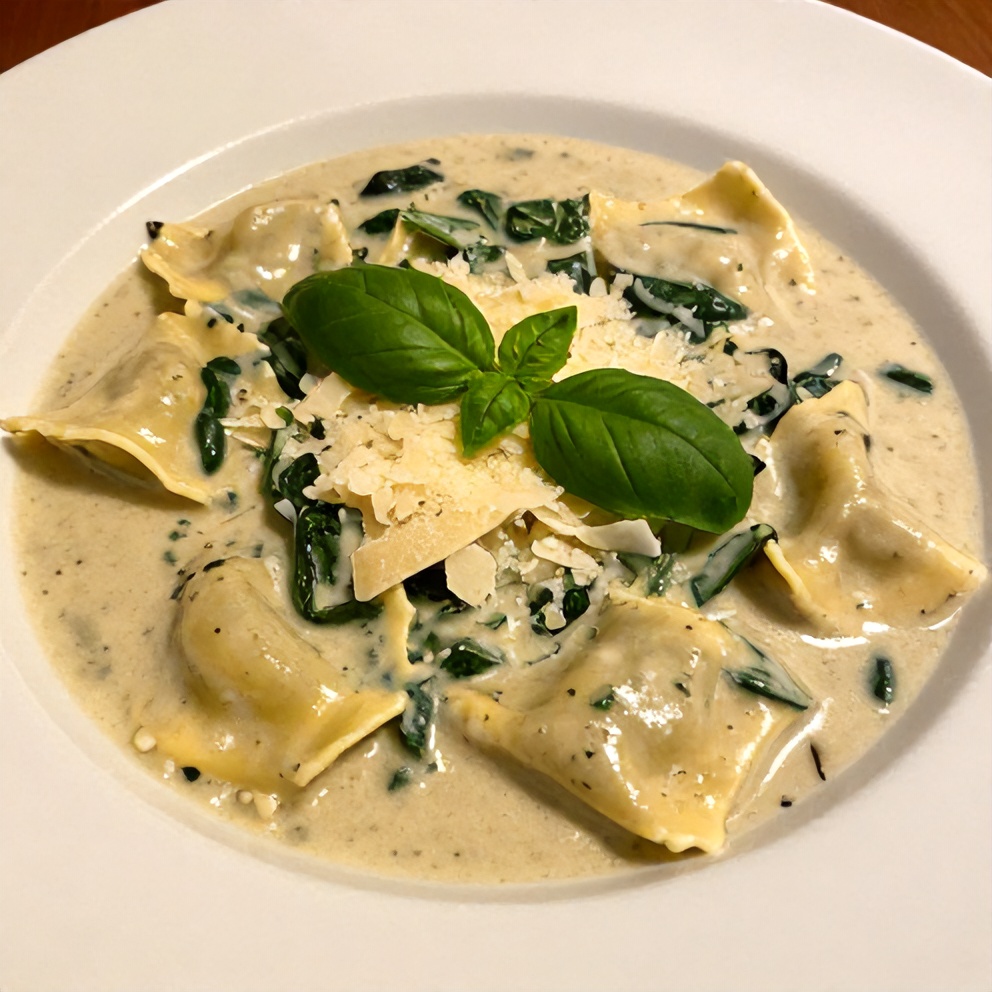 Bowl of Creamy Ravioli Soup