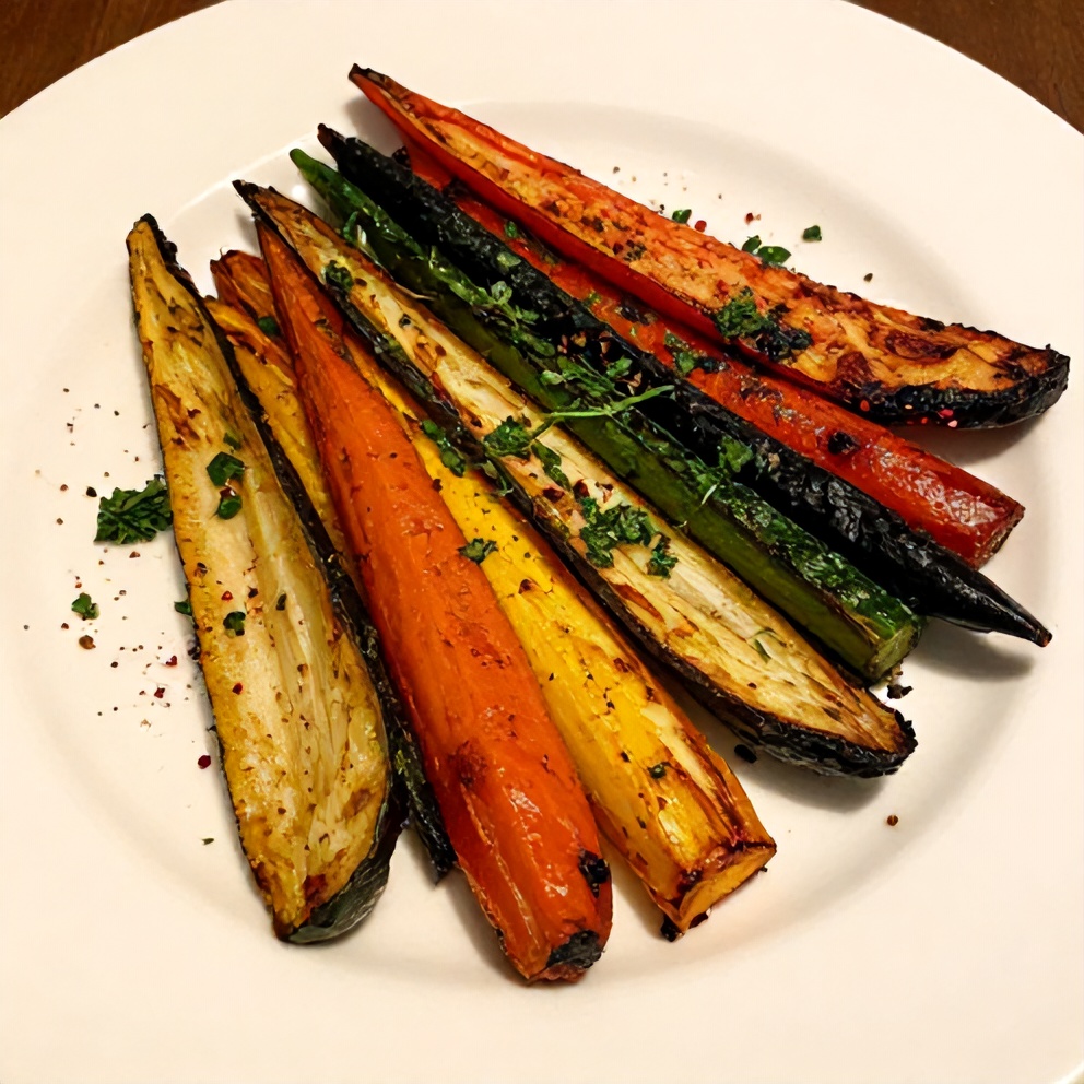 Plated Easy Roasted Rainbow Vegetables with Fresh Herbs