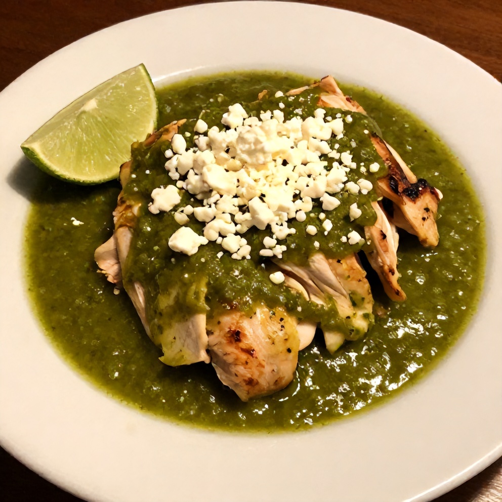 Plated Salsa Verde Chicken with garnish