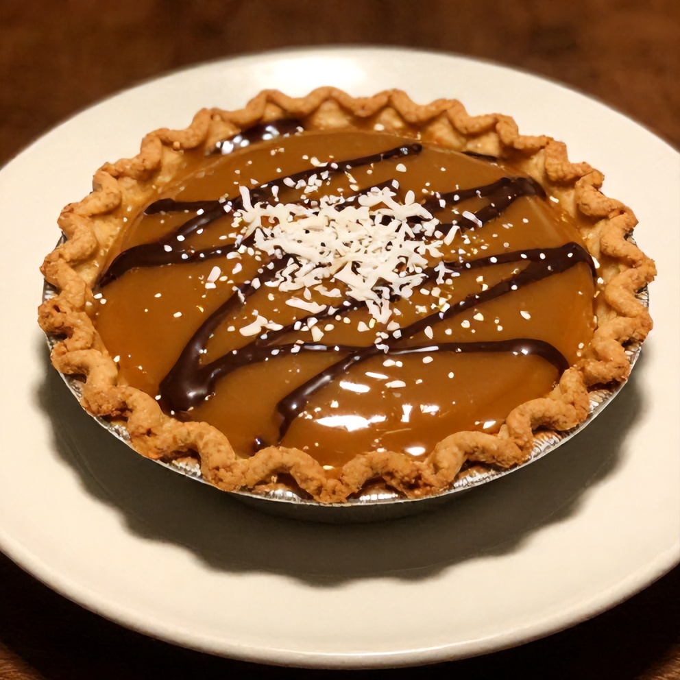 Served Samoa Cookie Pie with Caramel and Coconut