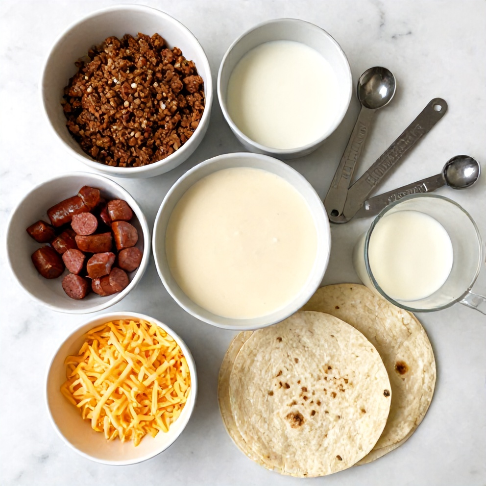 Raw ingredients for Easy Sausage Gravy Enchiladas