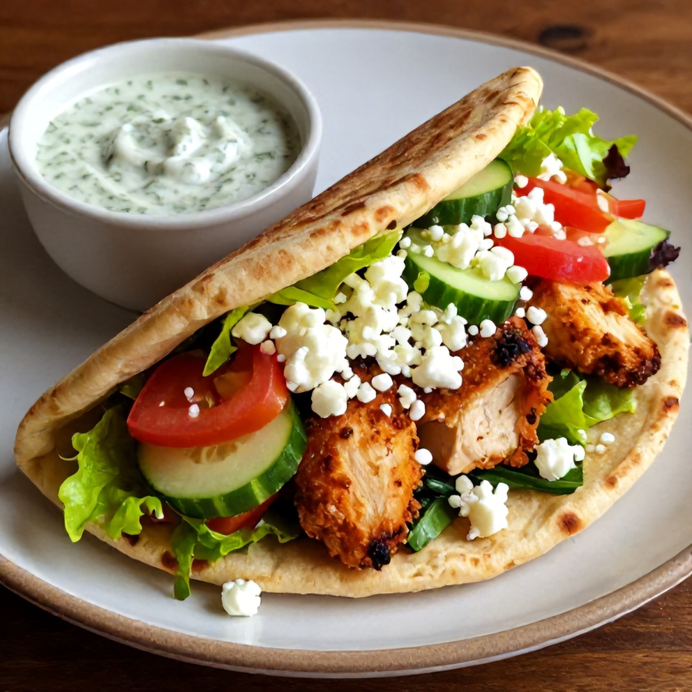 Plated Sheet Pan Chicken Pitas with Herby Ranch Sauce