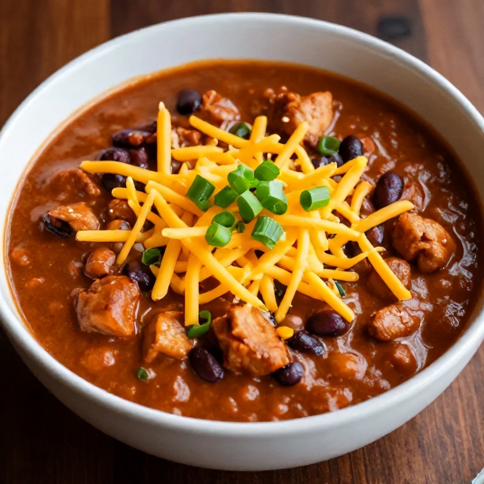 Bowl of buffalo chicken chili topped with shredded cheese and green onions