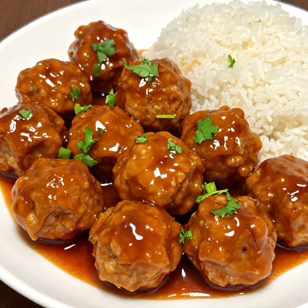 Plated Sweet and Sour Meatballs
