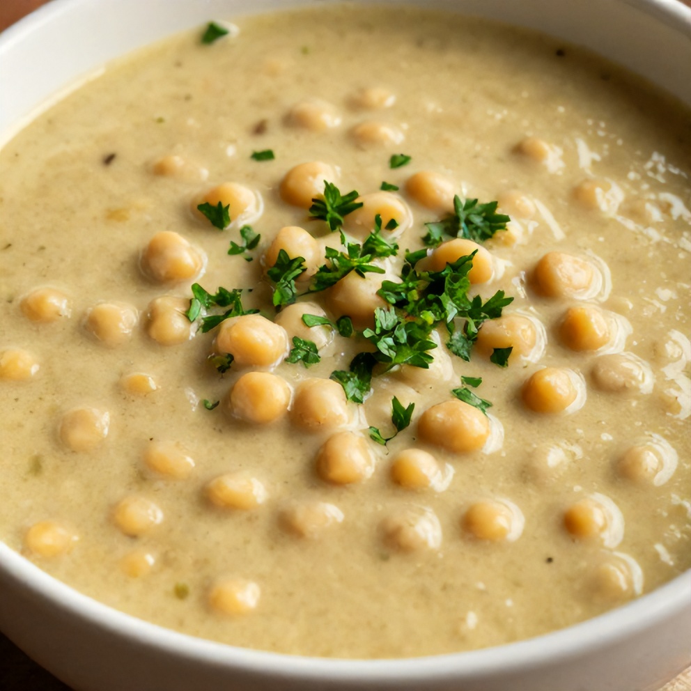 Split pea soup served with crusty bread