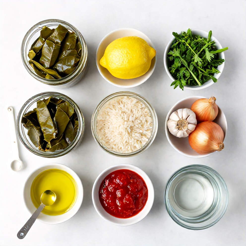 Raw Ingredients for Easy Stuffed Grape Leaves