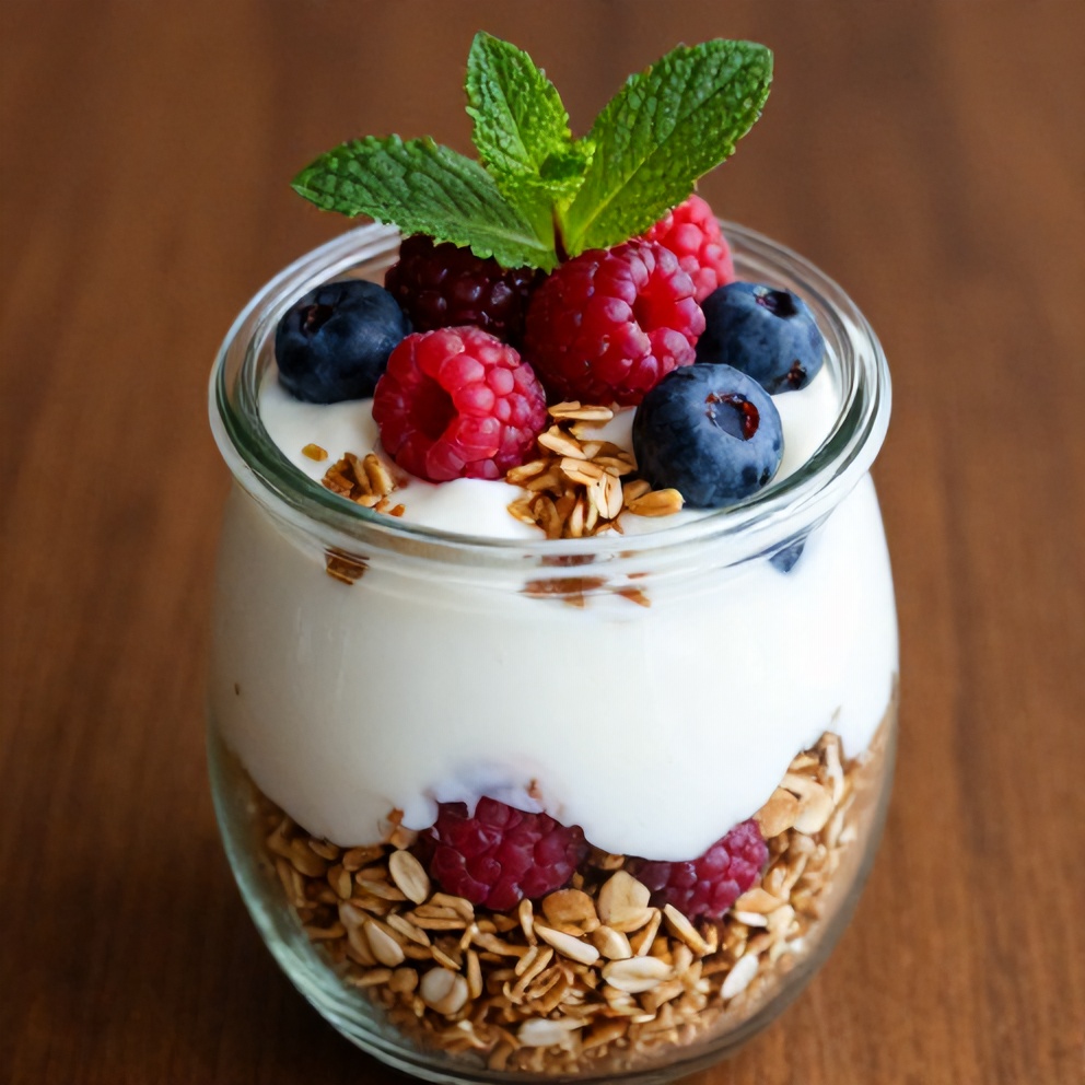 Finished Easy Summer Yogurt Parfait with Fresh Berries and Honey