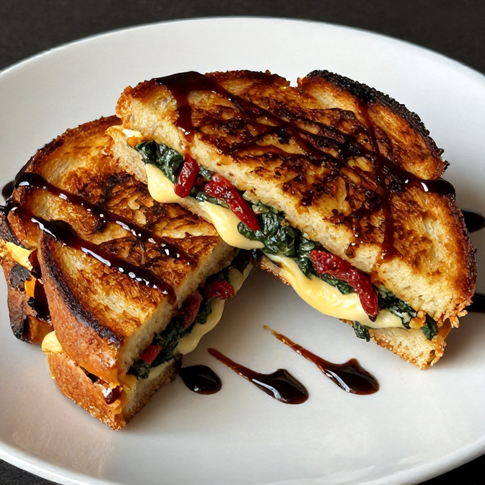 Sun-Dried Tomato Spinach Grilled Cheese on a Plate