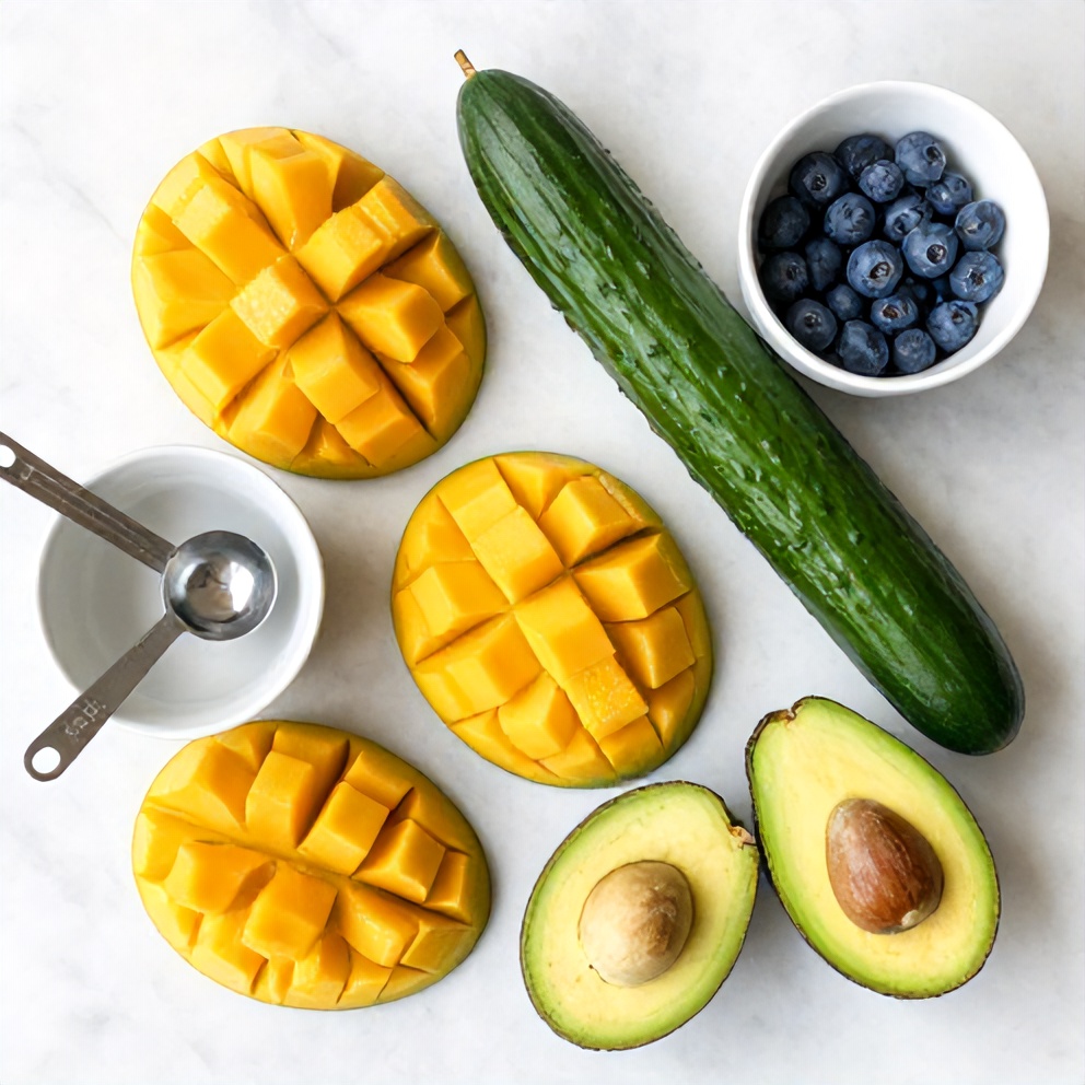 Raw ingredients for Mango Cucumber Salad