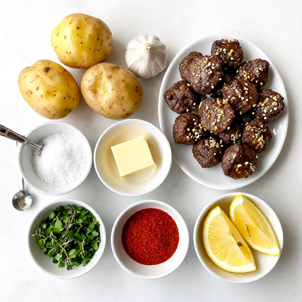 Raw Ingredients for Garlic Butter Steak Bites with Potatoes