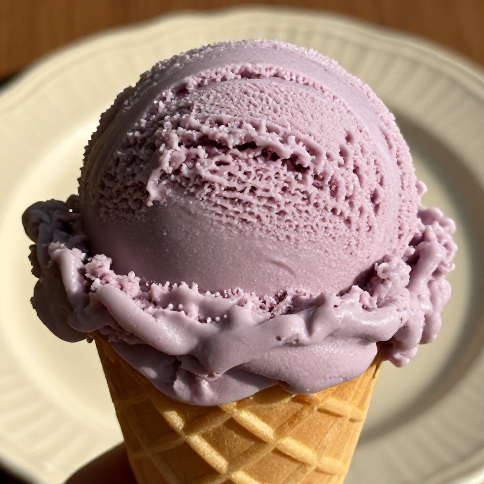 Honey lavender ice cream on a cone