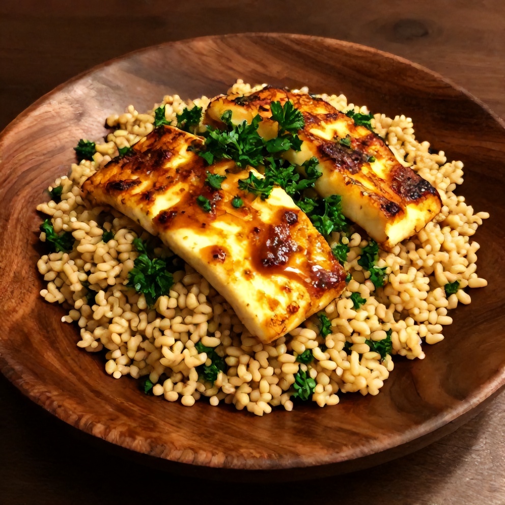 Plated Hot Honey Halloumi Couscous Salad