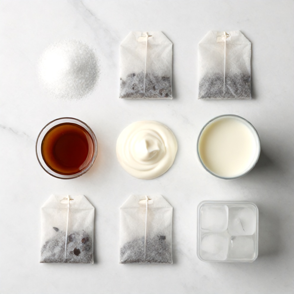 Ingredients for Iced Blue Tea Latte with Vanilla Cold Foam