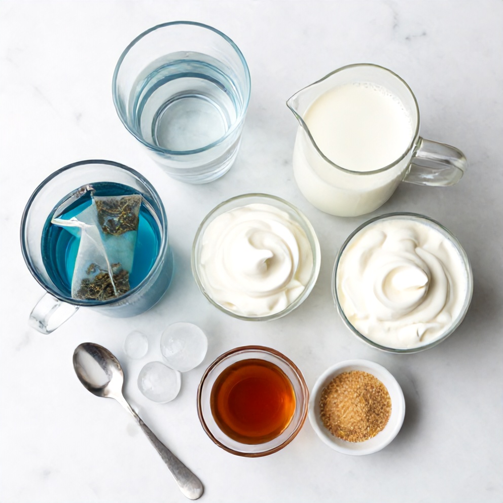 Ingredients for Iced Blue Tea Latte with Vanilla Cold Foam