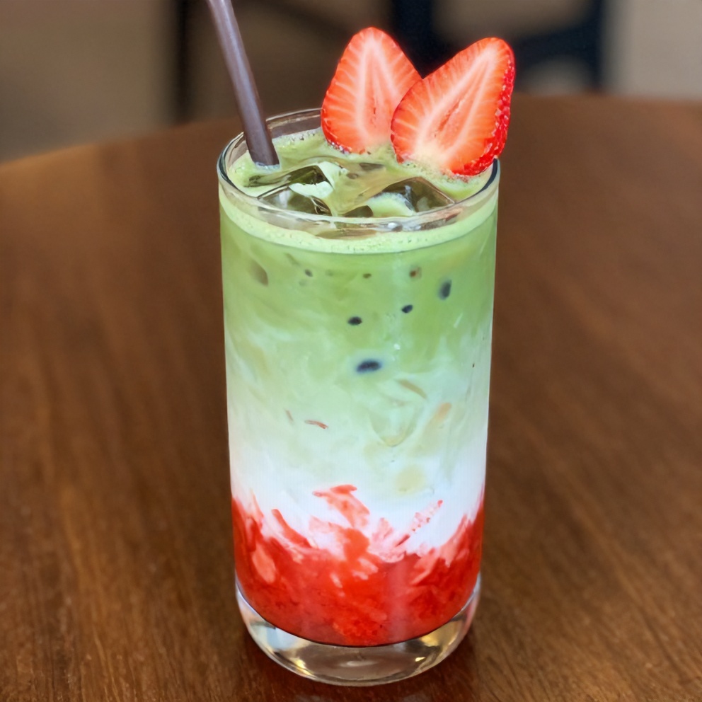 iced matcha strawberry latte