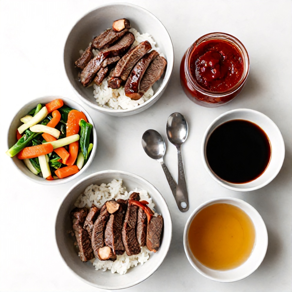 Raw ingredients for Korean BBQ Steak Rice Bowls