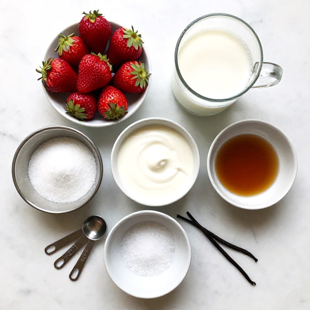 Ingredients for Korean strawberry milk