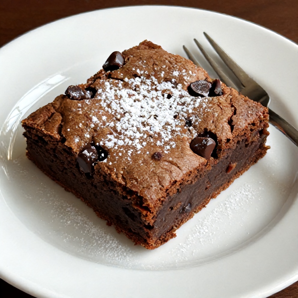 A slice of banana bread brownie on a plate with a fork