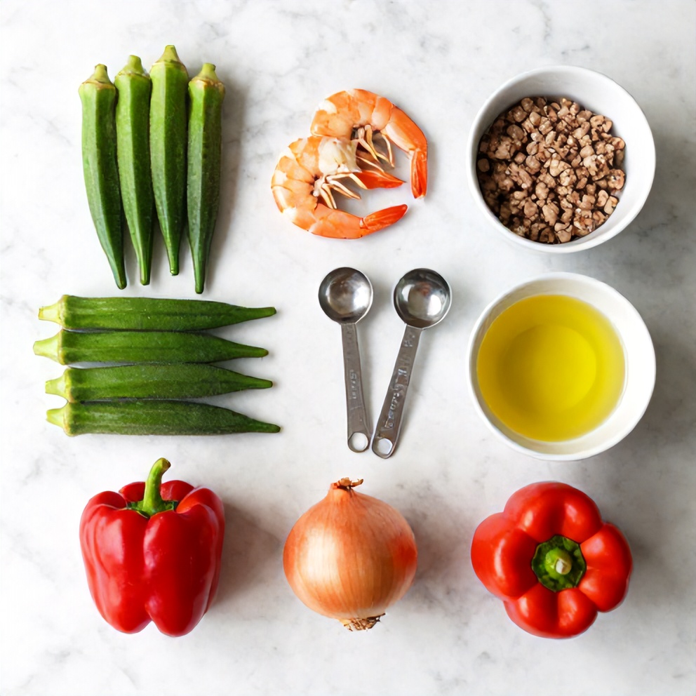 Raw ingredients for Nigerian Okra Soup