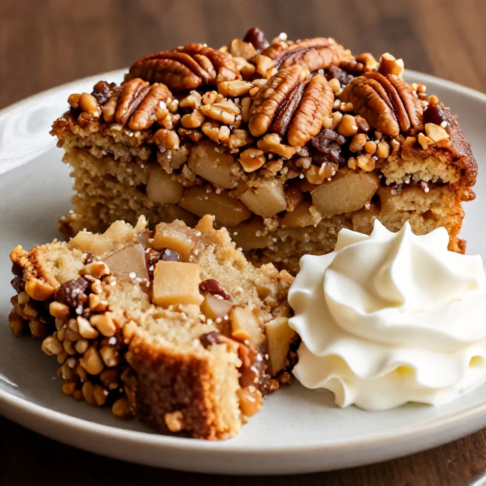 Pecan Apple Crisp Coffee Cake sliced and served on a cozy plate