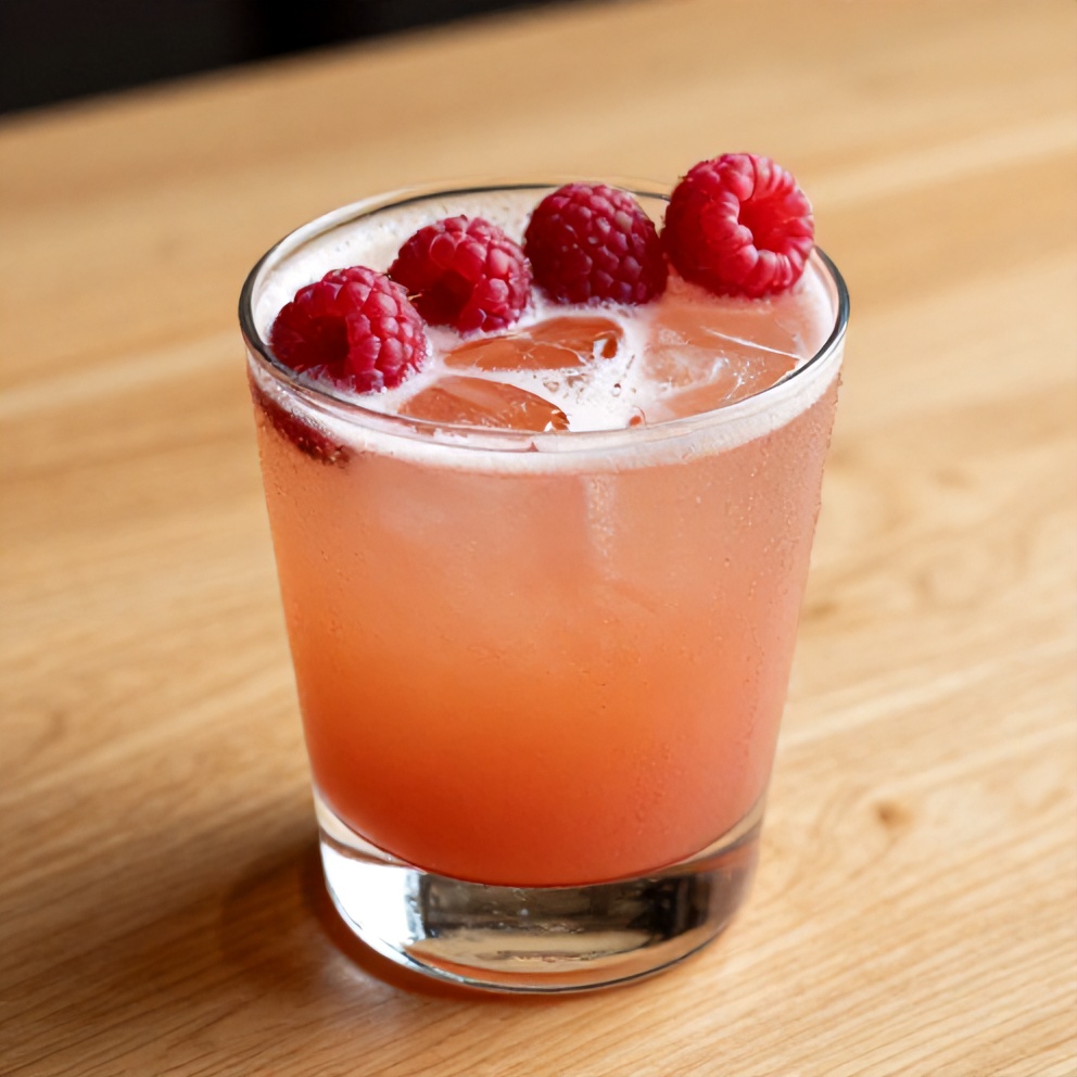 Raspberry Passionfruit Tequila Sour Cocktail Garnished with Berries
