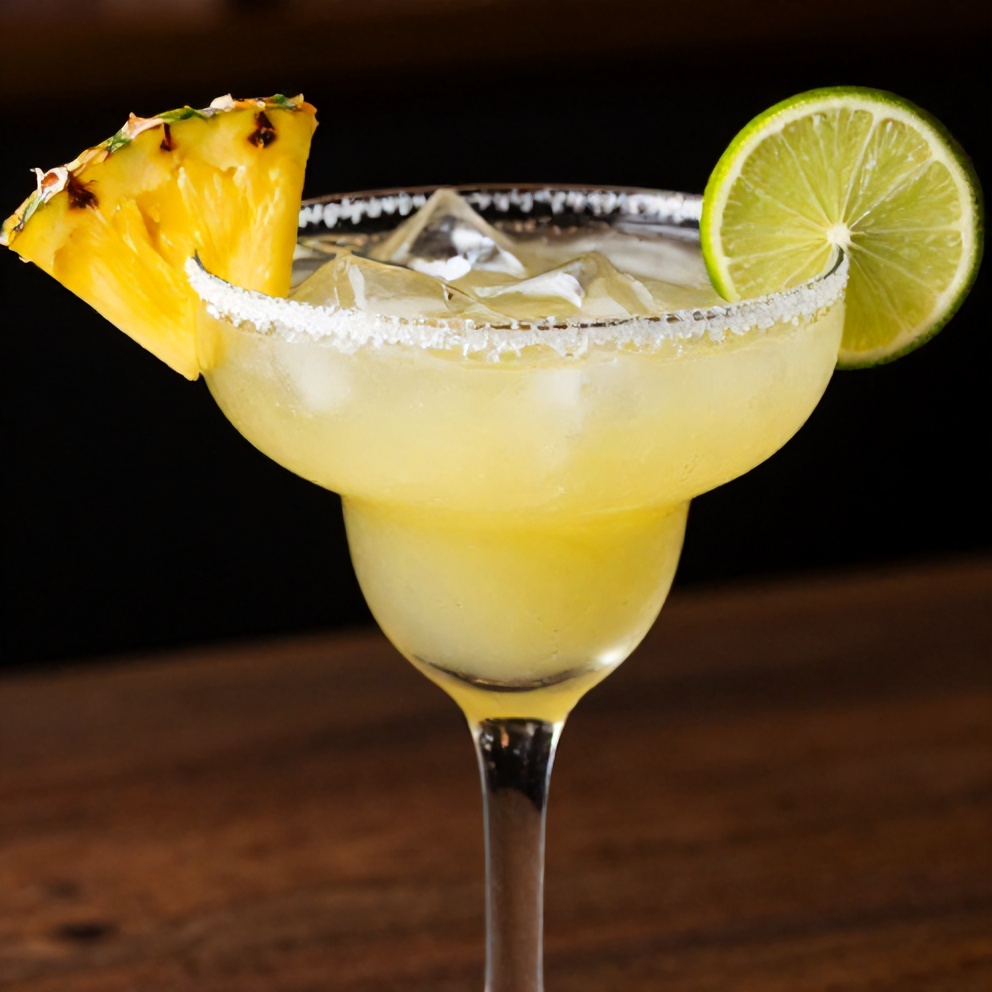 Pineapple Margarita Mocktail garnished with pineapple wedge