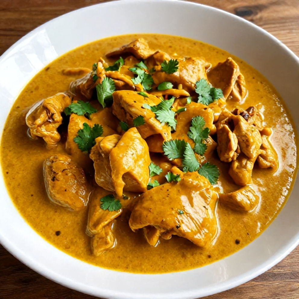 Plated Serving of Slow Cooker Chicken Curry with Coconut Milk