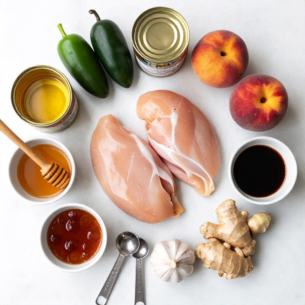 Raw ingredients for Spicy Jalapeño Peach Chicken