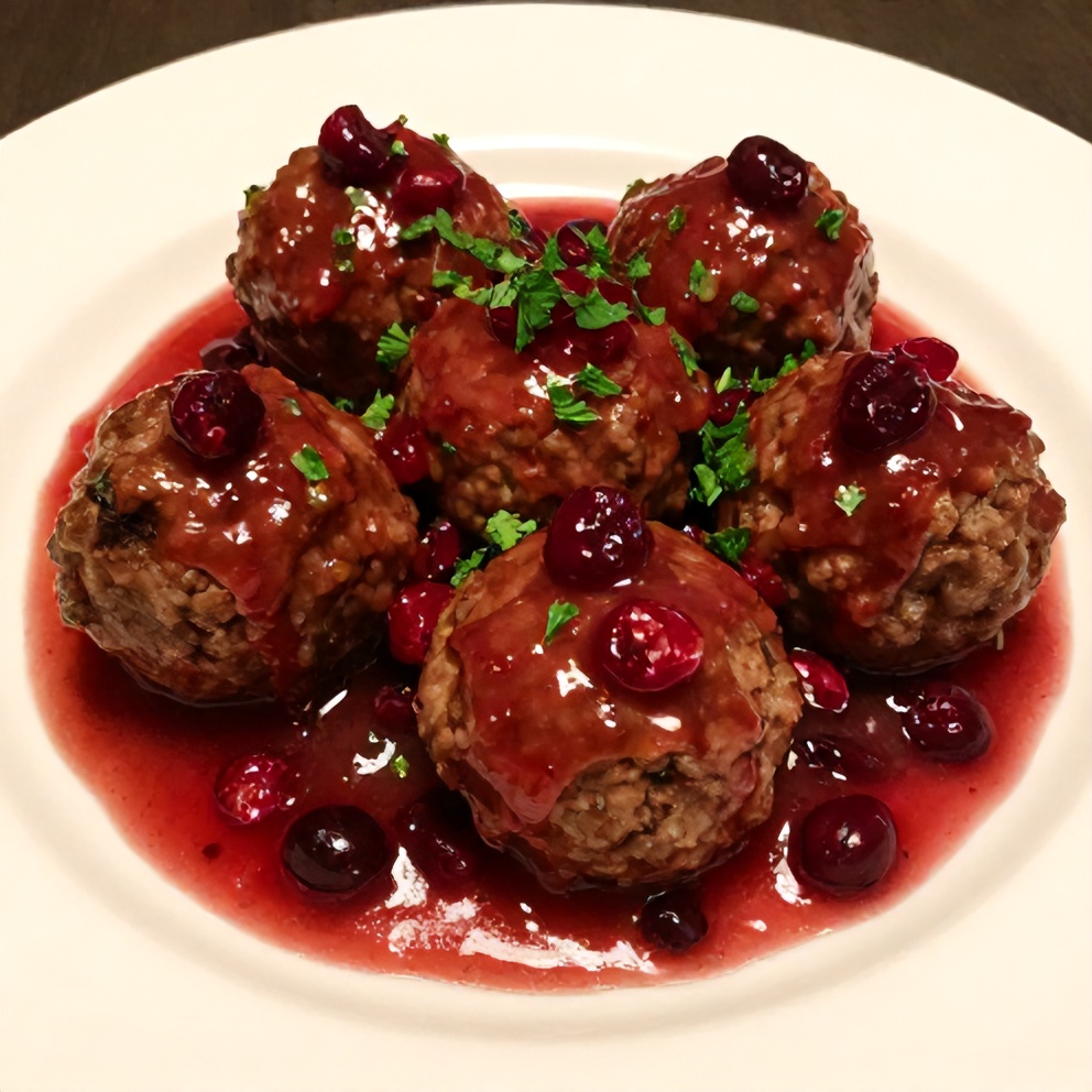 Plated Sweet and Tangy Cranberry Meatballs