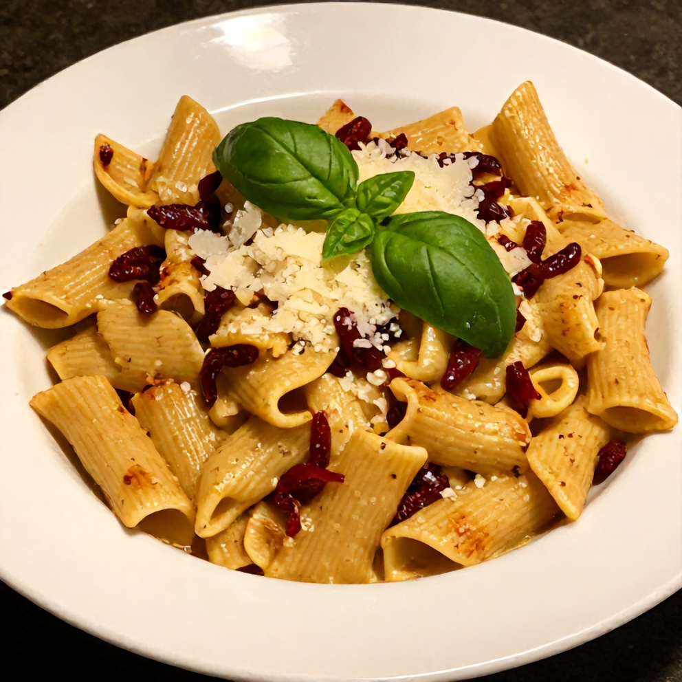 Plated Vegan Sun Dried Tomato Pasta