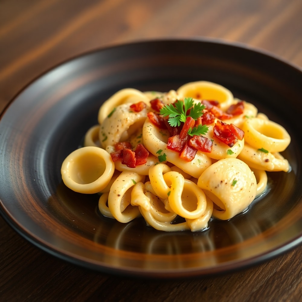 Plated tortellini carbonara