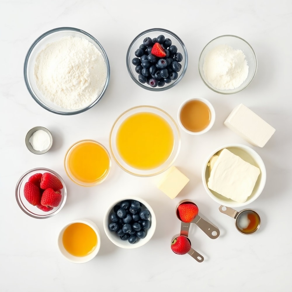 Raw ingredients for berry cream cheese muffins