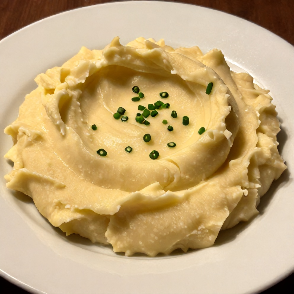 Plated serving of creamy mashed potatoes