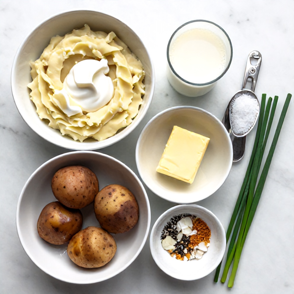 Raw ingredients for creamy mashed potatoes