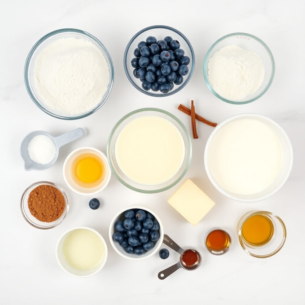 Blueberry Donut Ingredients on a white marble surface