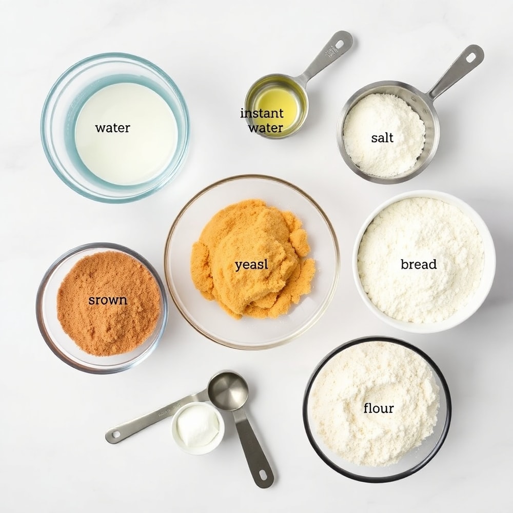 Ingredients for buttery soft pretzel bites on a marble surface