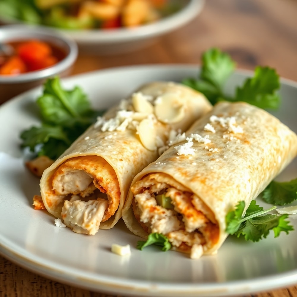 Plated Chicken Caesar Wraps with parmesan cheese