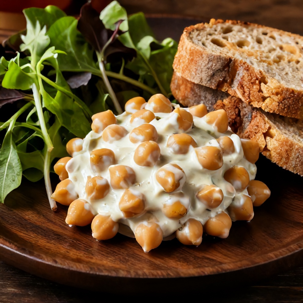 Chickpea Salad Melt on a plate with a side of mixed greens