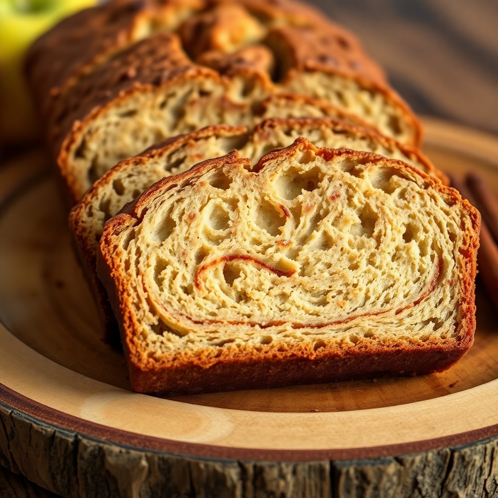 Sliced Cinnamon Apple Bread on a rustic plate