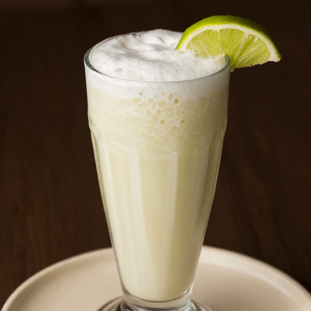 Coconut Key Lime Smoothie in a tall glass with a straw