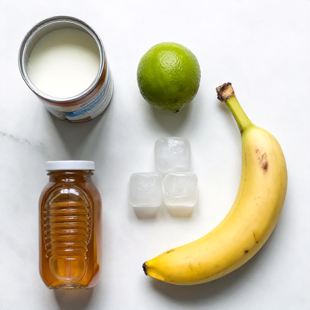 Ingredients for Coconut Key Lime Smoothie on a wooden surface