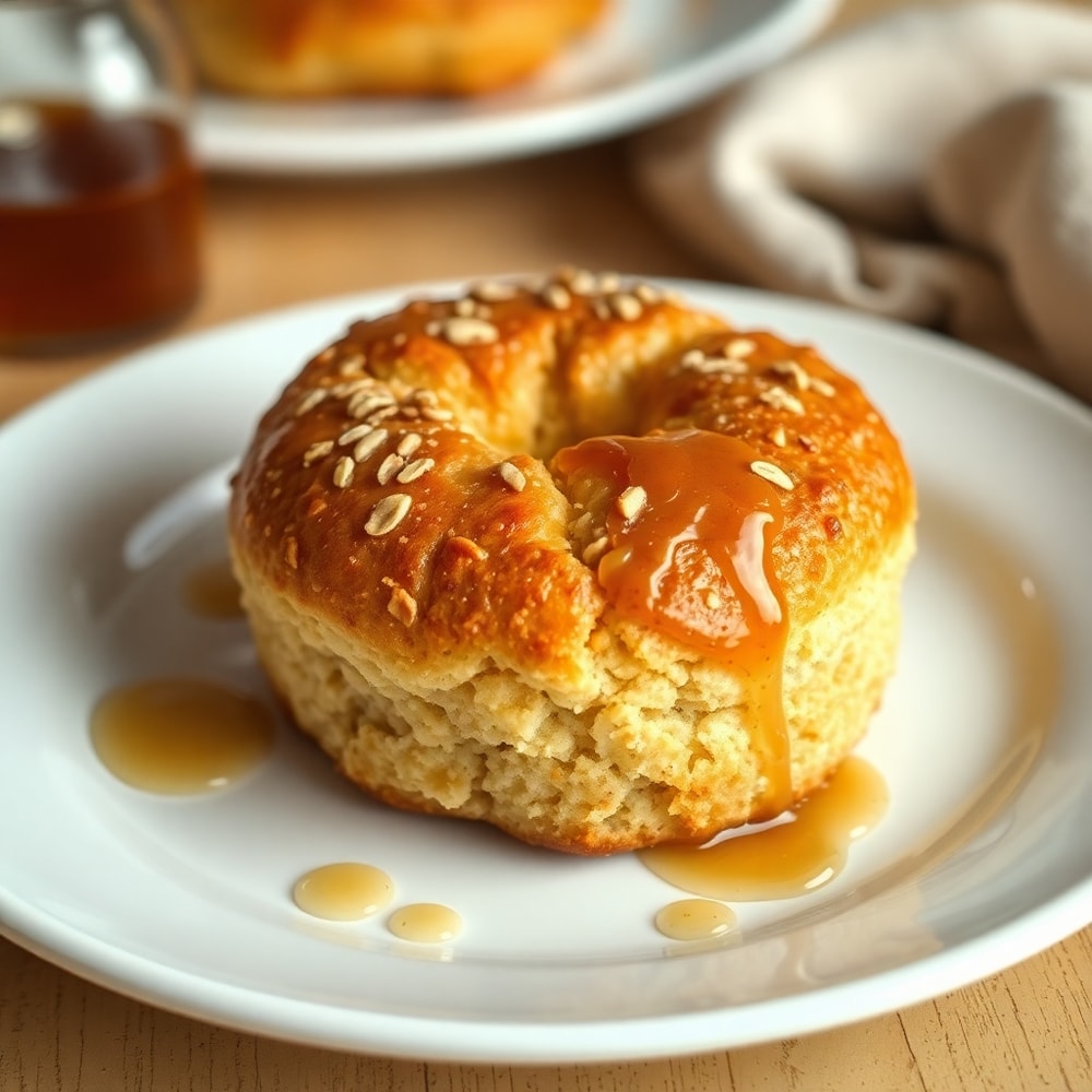 Plated oatmeal molasses roll with melted butter