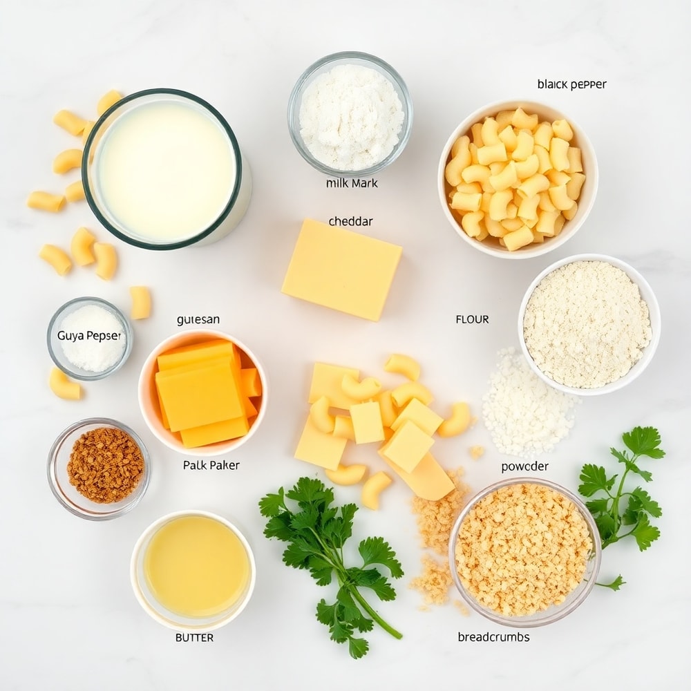 Raw Ingredients for Creamy Baked Macaroni and Cheese