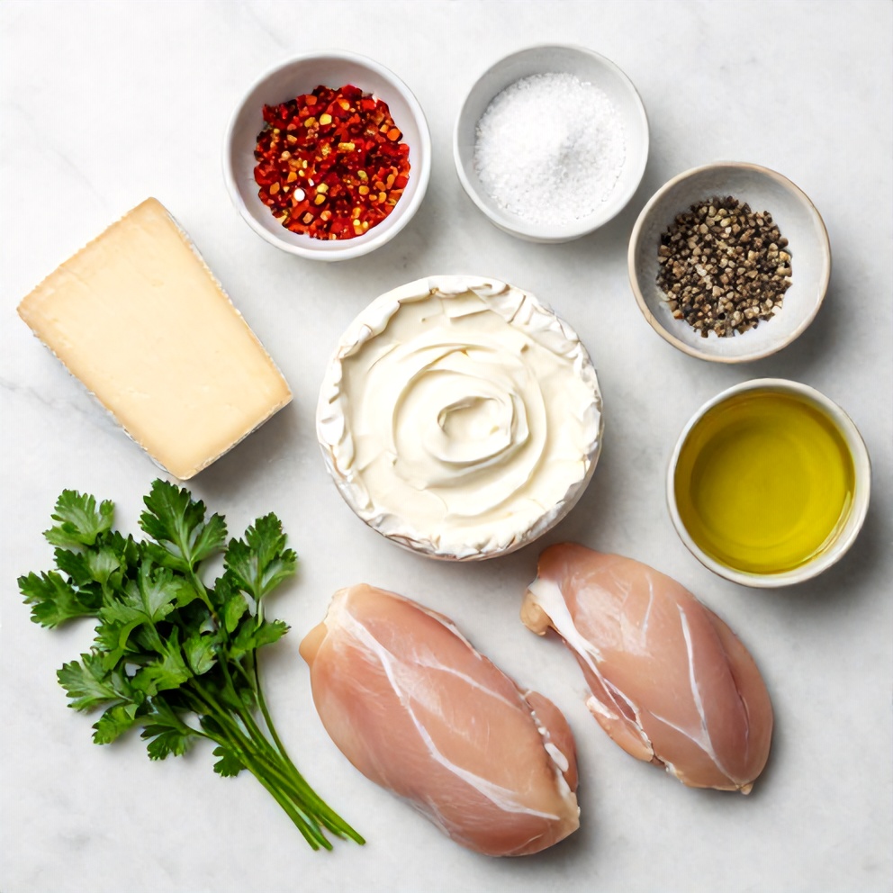 Raw ingredients for creamy Boursin chicken