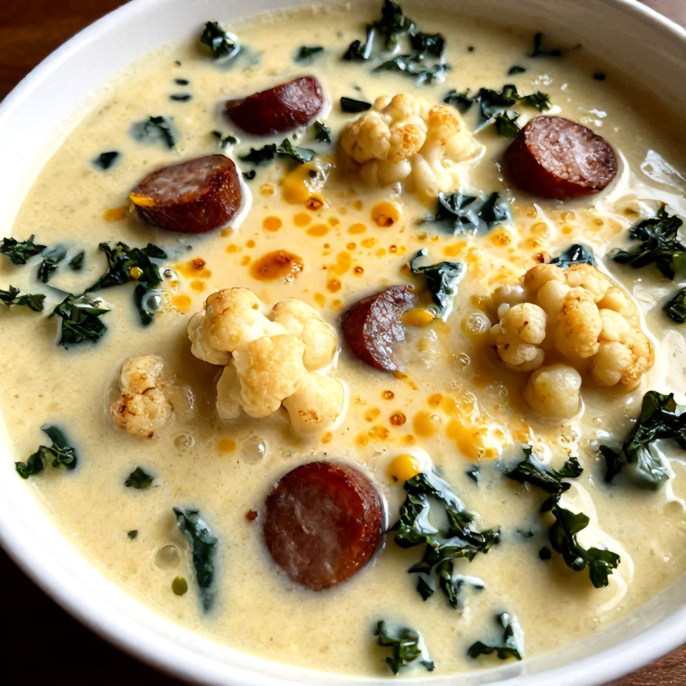 Creamy Cauliflower Sausage Kale Soup