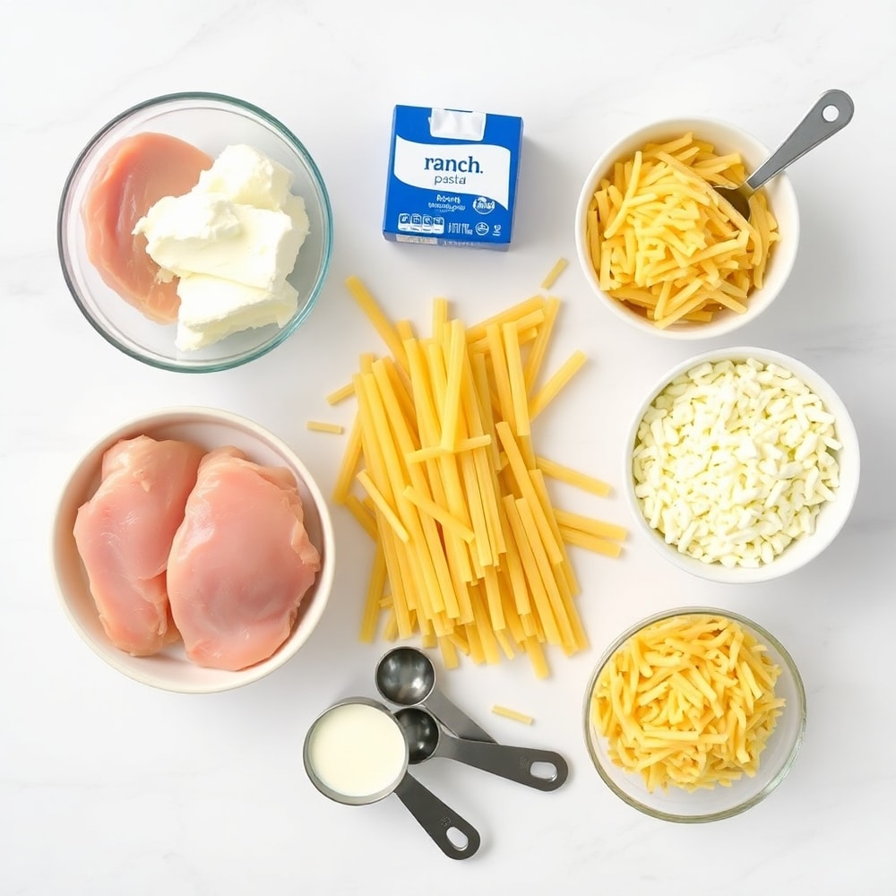 Raw ingredients for creamy crack chicken pasta